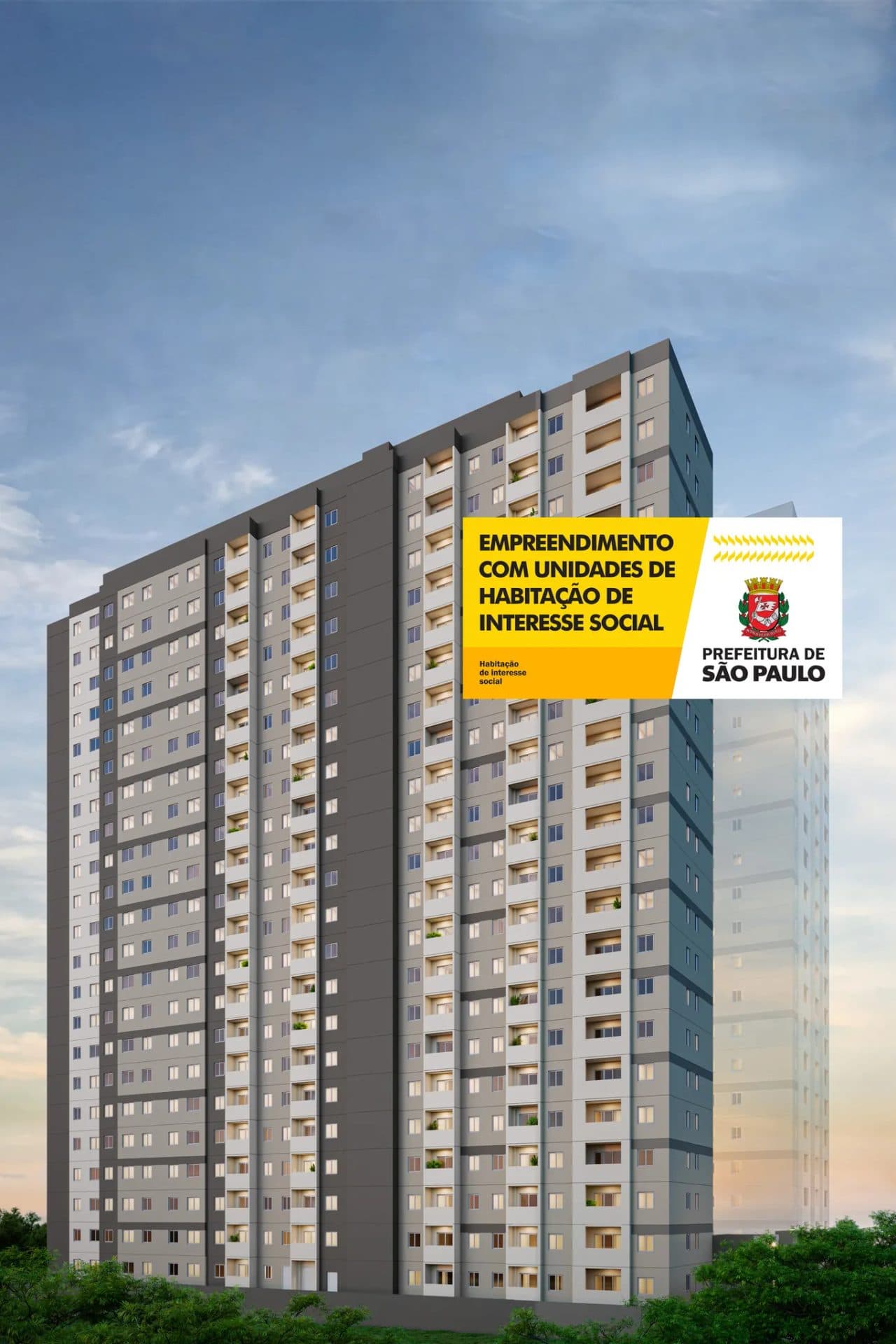 Vista externa completa do edifício residencial com múltiplos andares e varandas.